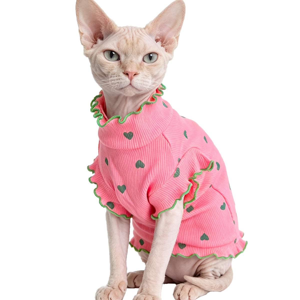 Pure Cotton Sphynx Cat Clothes Sweater Shirt Pet Apparel (Pink / Small)