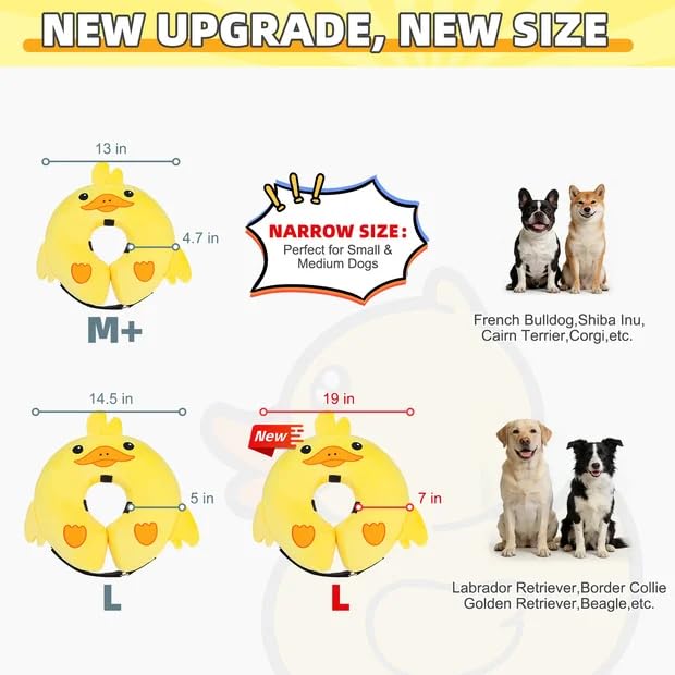Inflatable Dog Cone Collar Alternative After Surgery (Duck Yellow / L (Neck:16-18in))