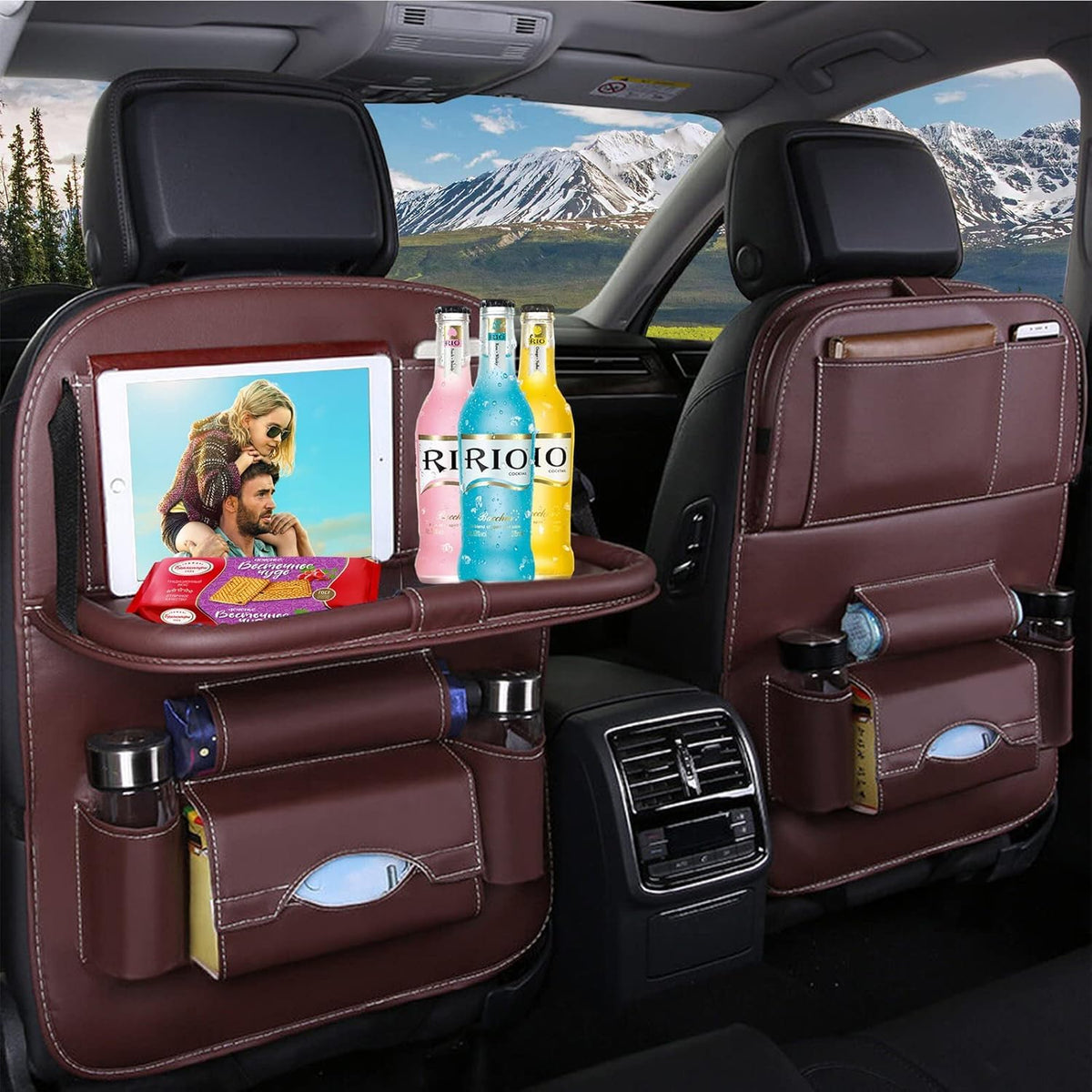 2PCS Backseat Car Organizer (2 Pack / Brown)