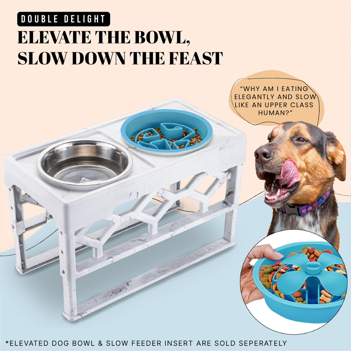 Slow Feeder Dog Bowls for Large Breeds Fits Raised Feeding Station (Slow Feeder Blue / 2.5 Cup - Fit 7.5-7.7'' Feeder Holes)
