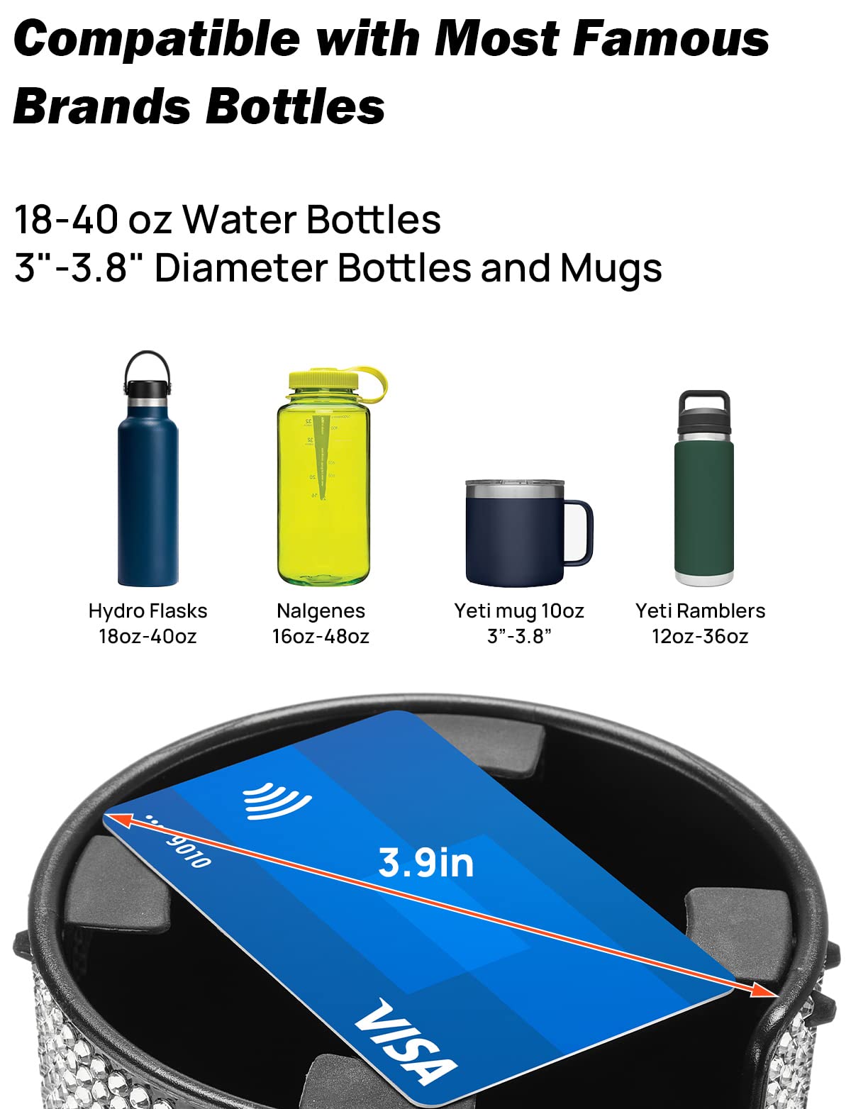 Upgraded Car Cup Holder Expander with Offset Base (1pcs / Bling)