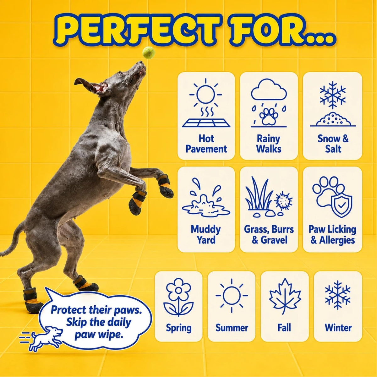 4Pcs Stay on Dog Booties (Yellow / M)
