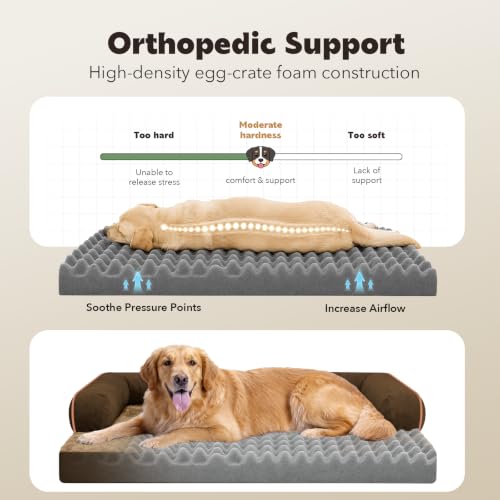 Orthopedic Comfy Washable Dog Bed with Bolster for Medium Small Dogs (28.0"L x 21.0"W x 6"Th / Brown)