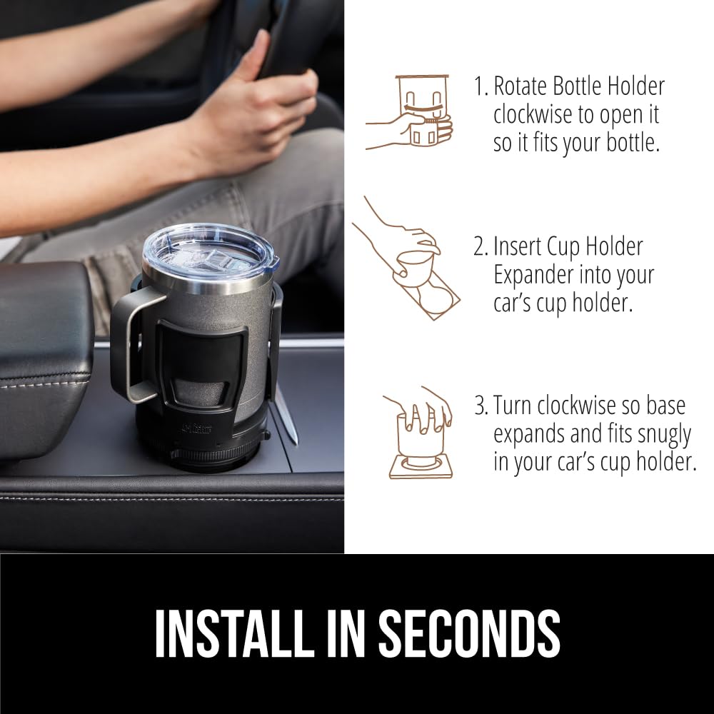 Patent Pending Adjustable Car Cup Holder Expander (Black)