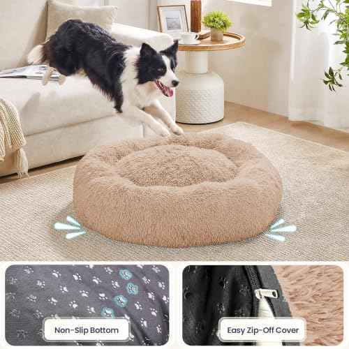 Calming Washable Dog Bed Medium Size Dog (Camel / 31.0"L x 31.0"W x 8.0"Th(Removable))