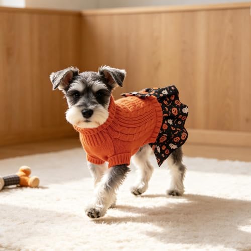 Small Dog Sweater Dress with Bowtie Turtleneck (X-Small (2-5lbs) / Pumpkin Orange)