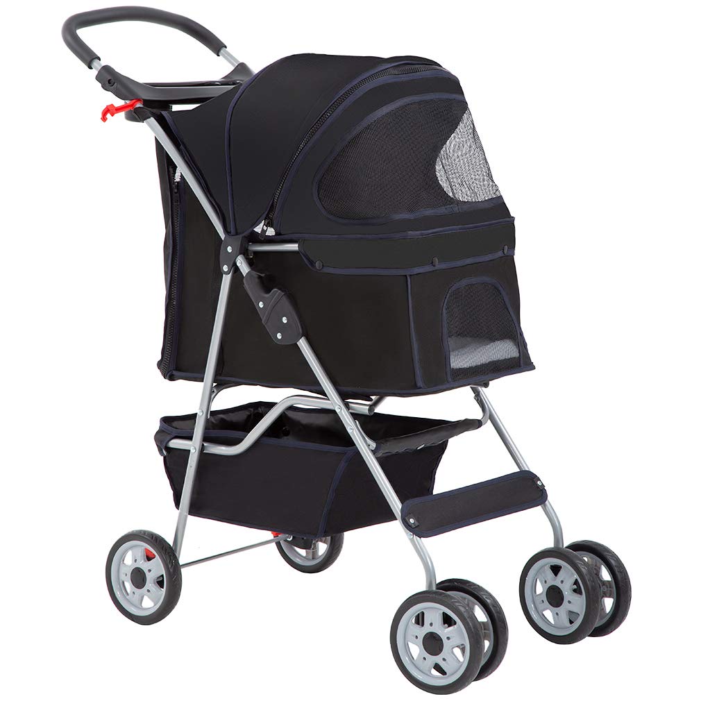 4 Wheel Foldable Pet Stroller (Black / 4 Wheels)
