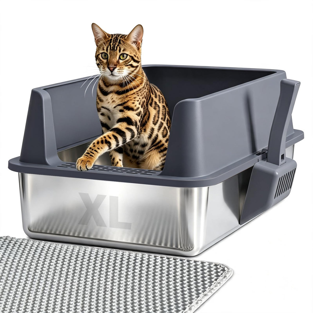 Stainless Steel Litter Box with Lid (23"×14.6"×10"Gray)