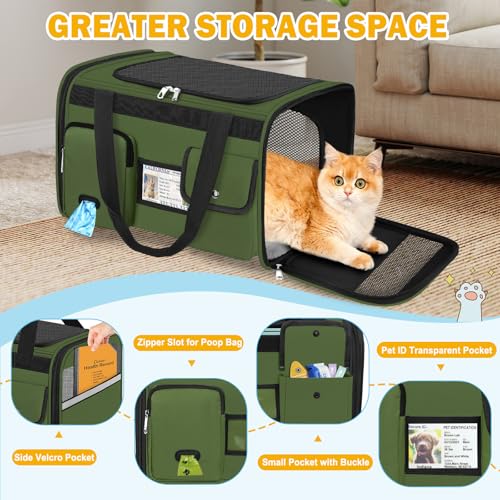 Large Cat Carrier Soft Sided Travel Pet Carrier Airline Approved (Army Green)