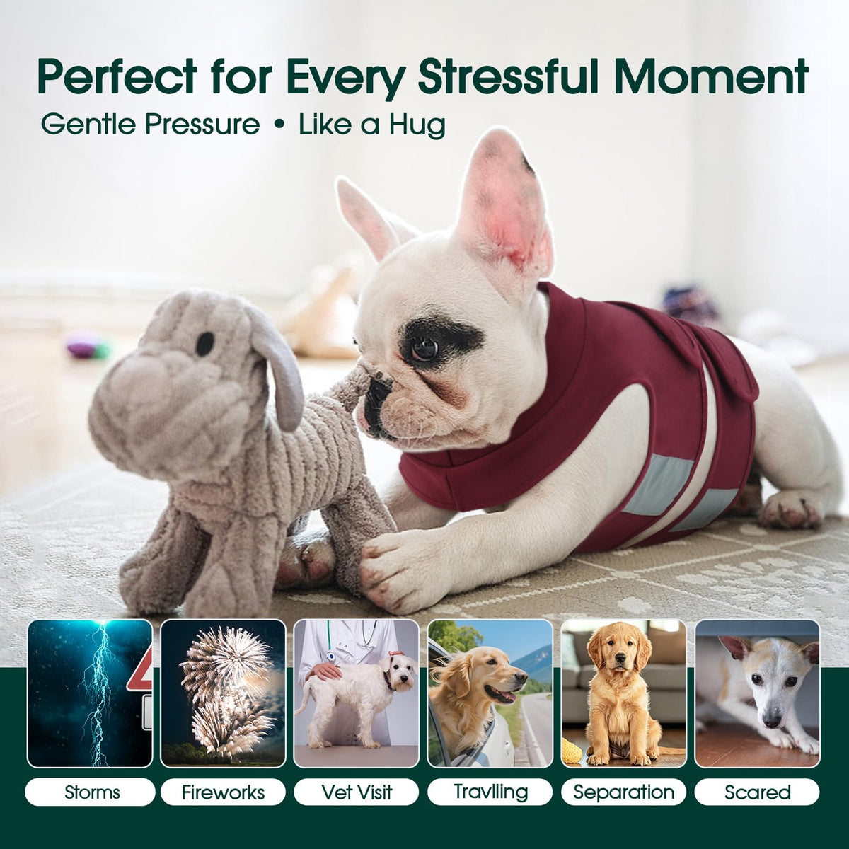 Dog Calming Vest for Anxiety Relief (Calm Burgundy / M (Chest 20-24.4"))