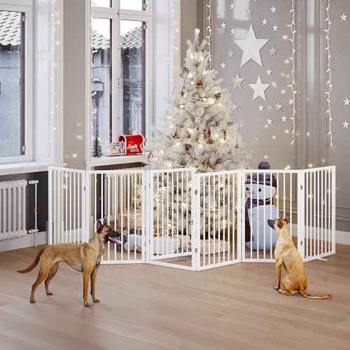 120" x 24" Foldable Freestanding Extra Wide Dog Gate with Door (White / 【6-Panel with Door】20W*24H)
