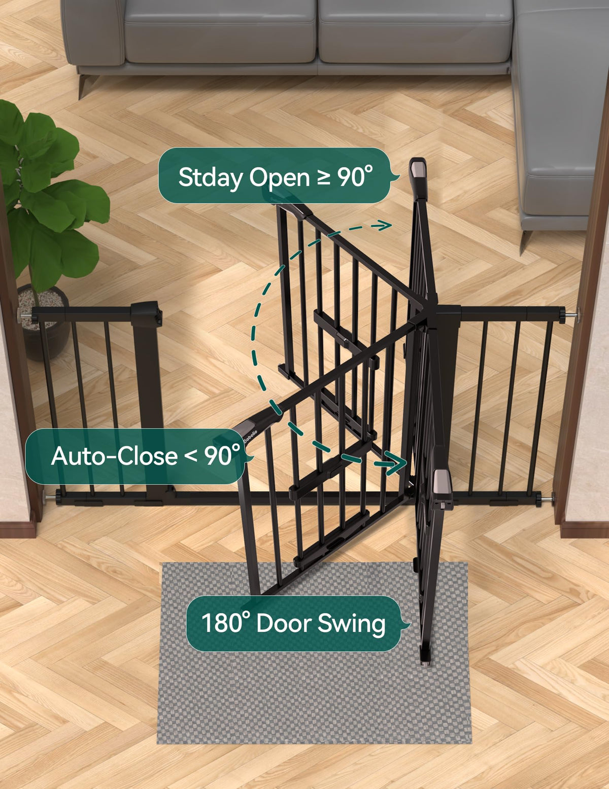 Extra Wide Dog Gate with Cat Door (Black / 29-48" Wide, 30" Tall)