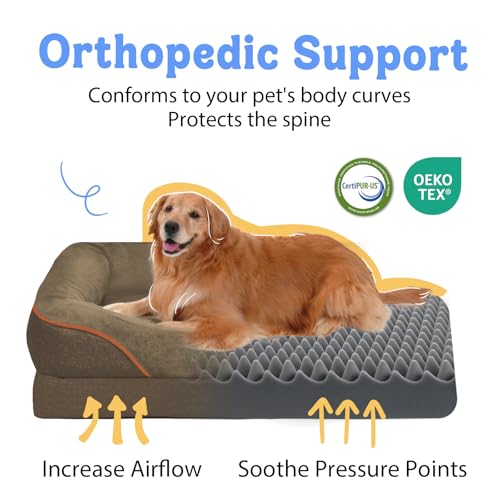Waterproof Orthopedic Dog Bed for Large and Extra Large Dogs (Coffee / 42"L x 30"W x 7.5"Th)