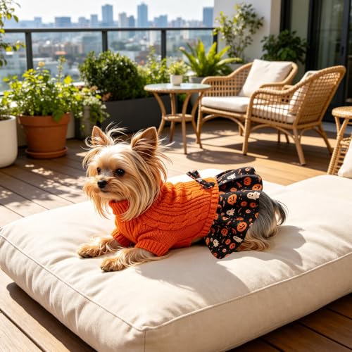 Small Dog Sweater Dress with Bowtie Turtleneck (X-Small (2-5lbs) / Pumpkin Orange)