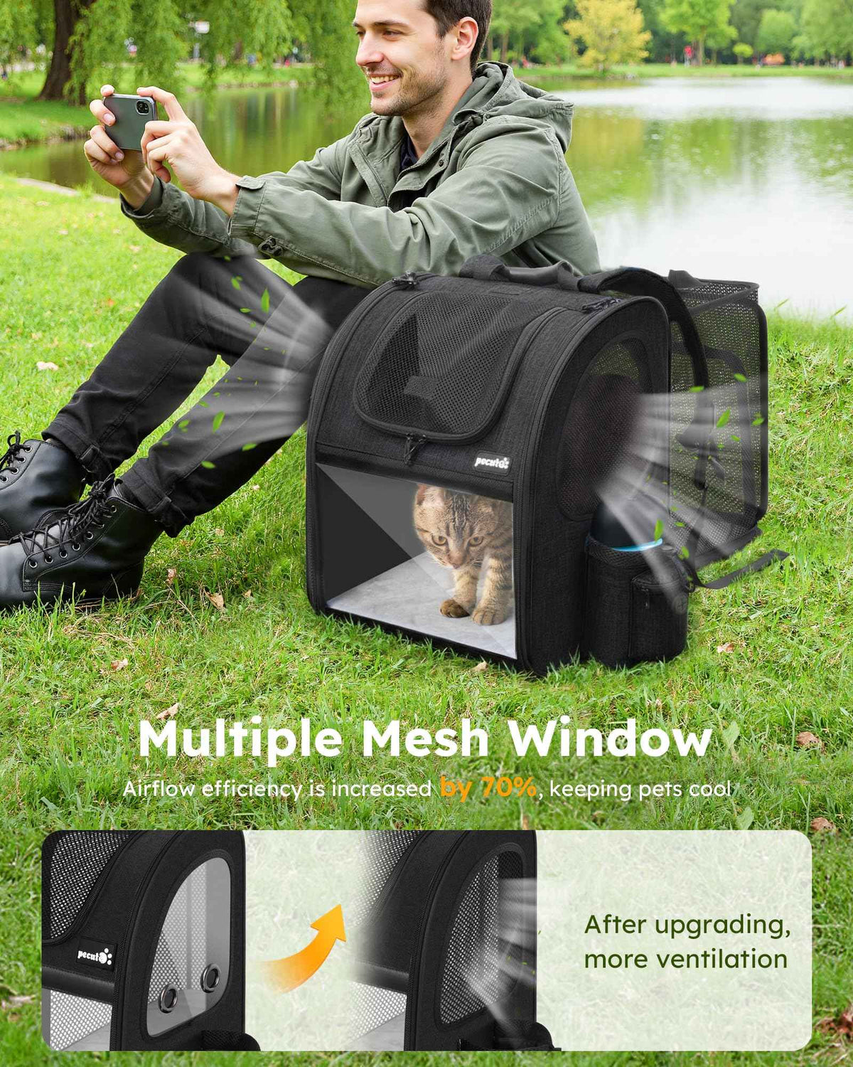 Cat Backpack Expandable (Black / 12.6"L x 10.2"W x 16.5"H)