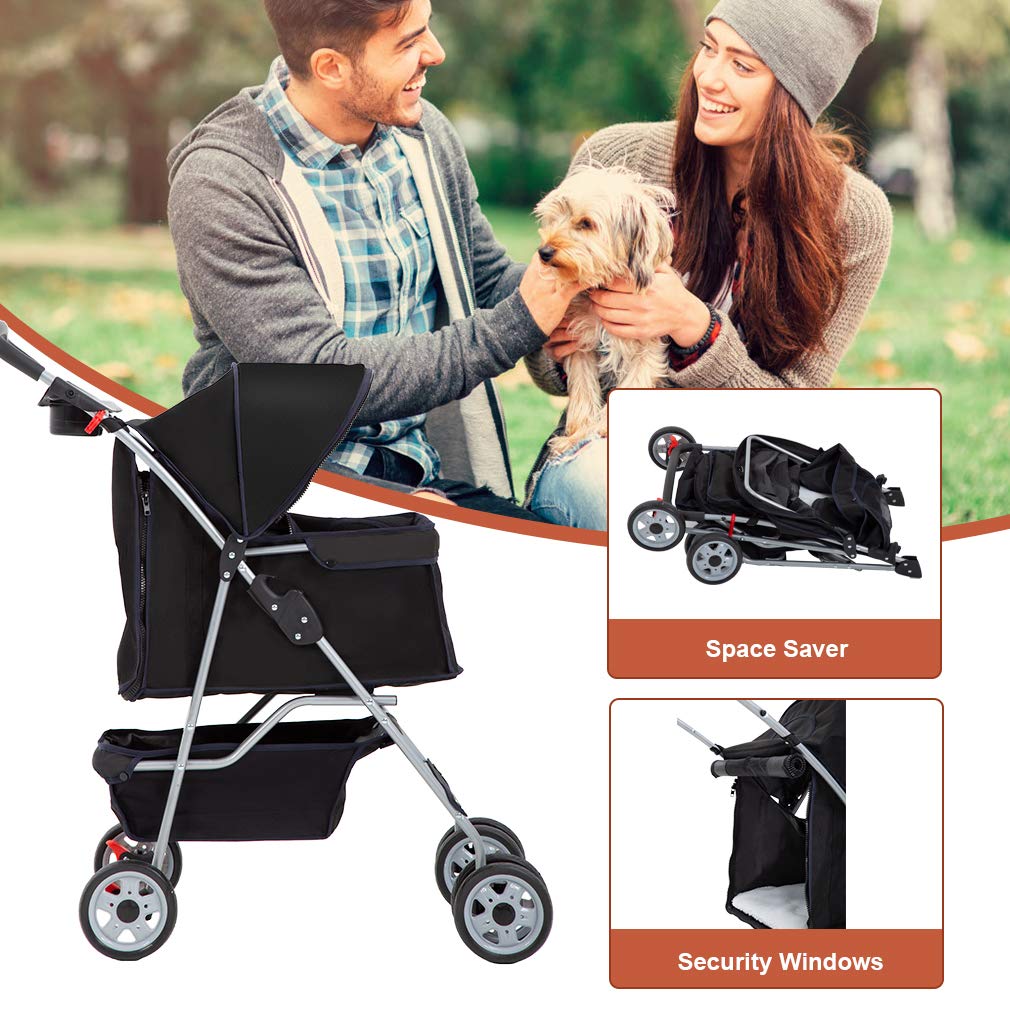 4 Wheel Foldable Pet Stroller (Black / 4 Wheels)