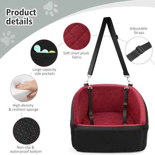 Dog Car Seat for Small Medium Dogs (Black/Red)