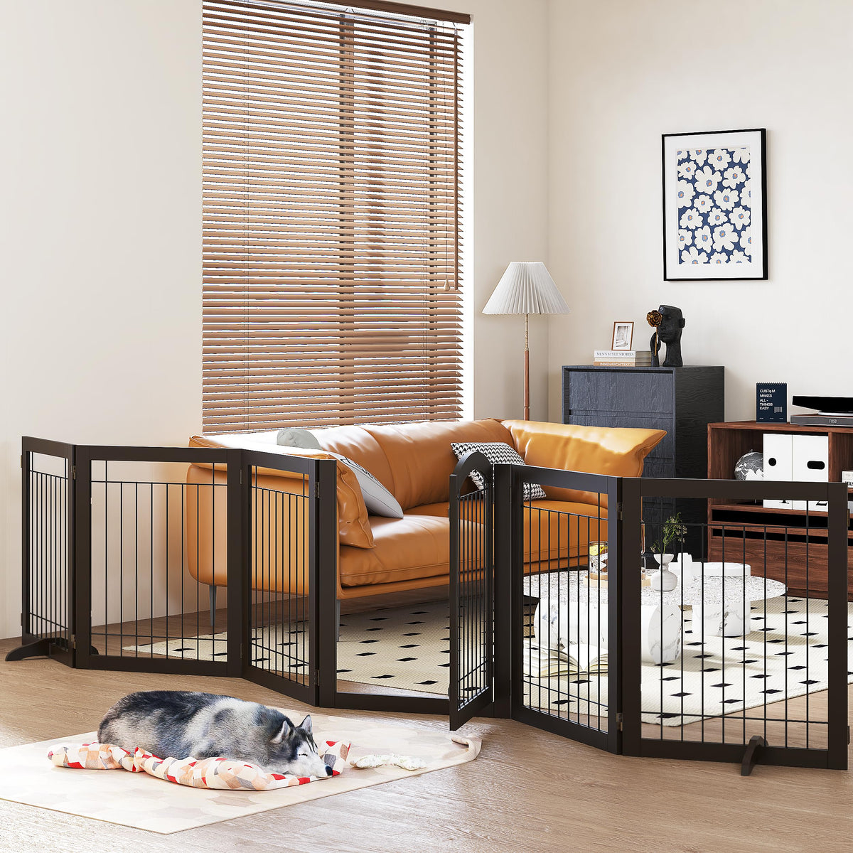 Dog Gate Indoor with Door (Espresso / 【6 Panels with Door】144"W x 32"H)
