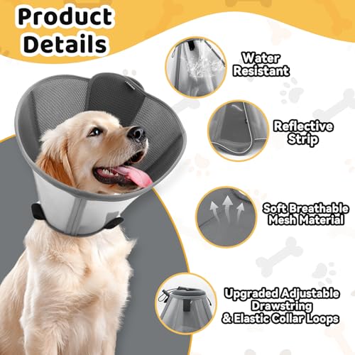 Dog Cone Collar for Large Medium Dogs (L (Neck: 15.4-17.3") / Grey)