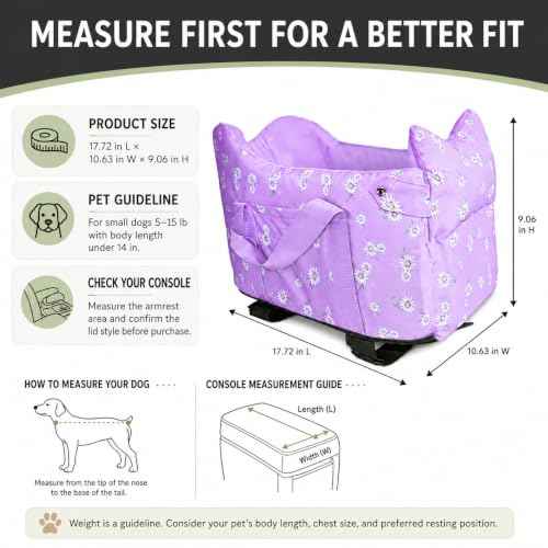 Center Console Small Dog Car Seat Portable Puppy Booster Armrest Carseat (Purple)