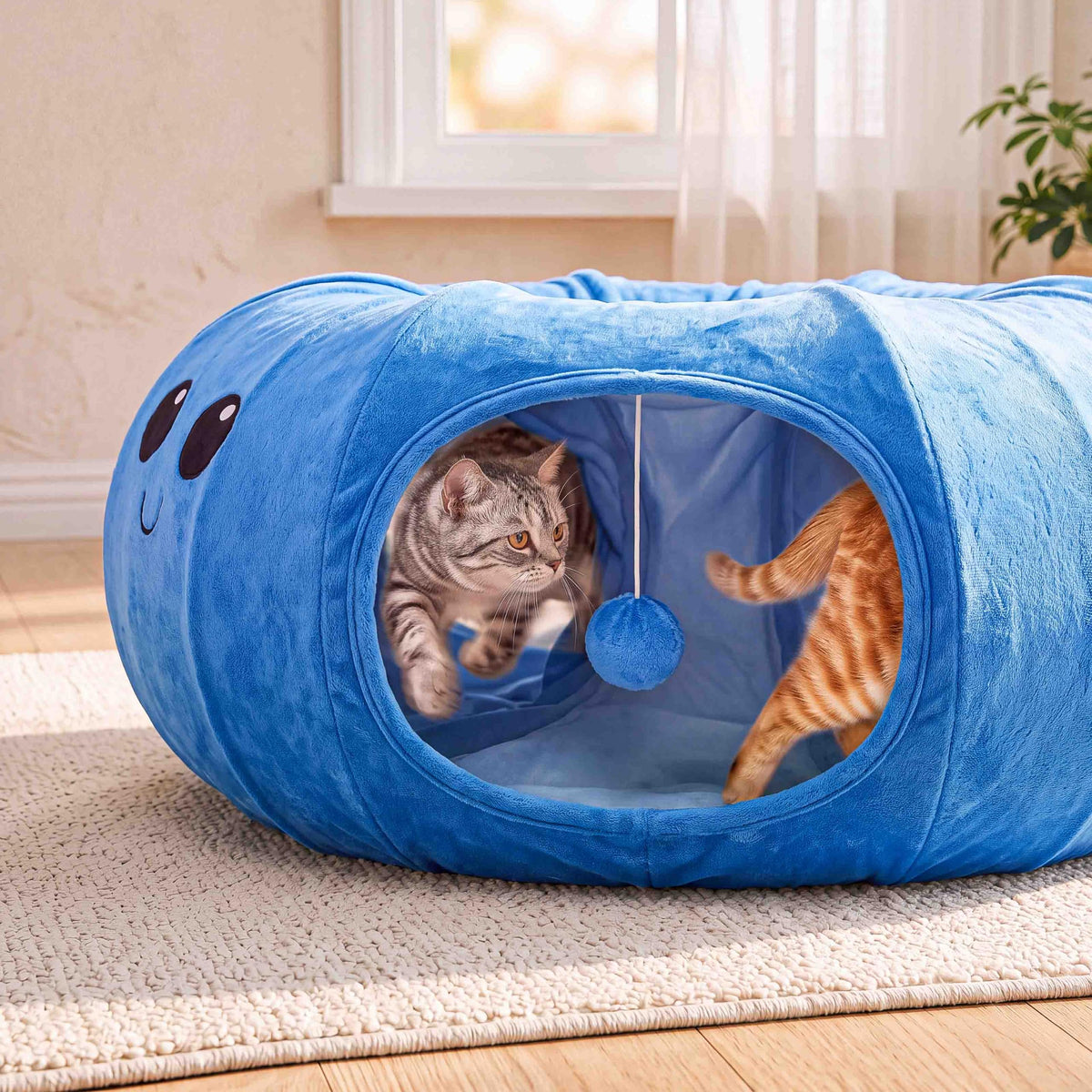 Cat Tunnel Bed with 20 Cat Toys (Blue / Large)