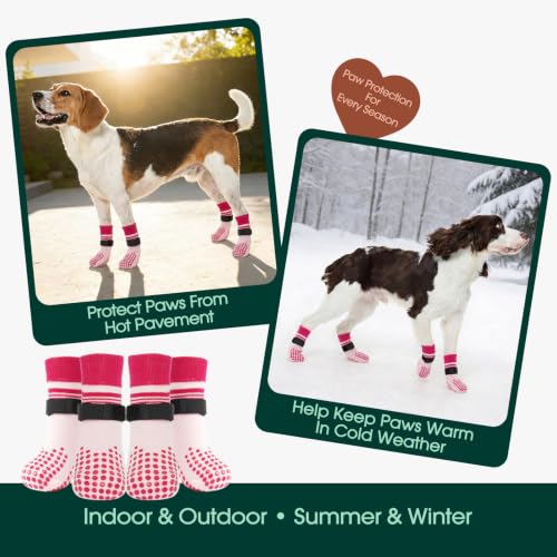 2 Pairs Anti Slip Dog Socks with Grips (Xl(paw width: 3.3") / pink)