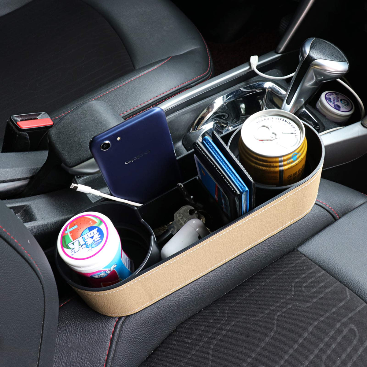 Car Seat Gap Filler Organizer with Cup Holder (UGBD-Beige)