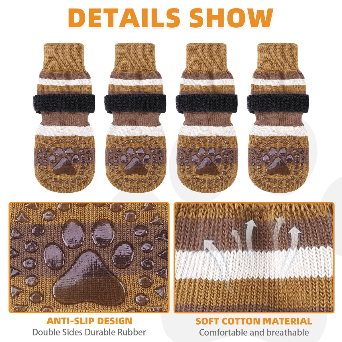 Anti Slip Dog Socks to Prevent Licking Paws and Slipping (Brown / Small/Medium)