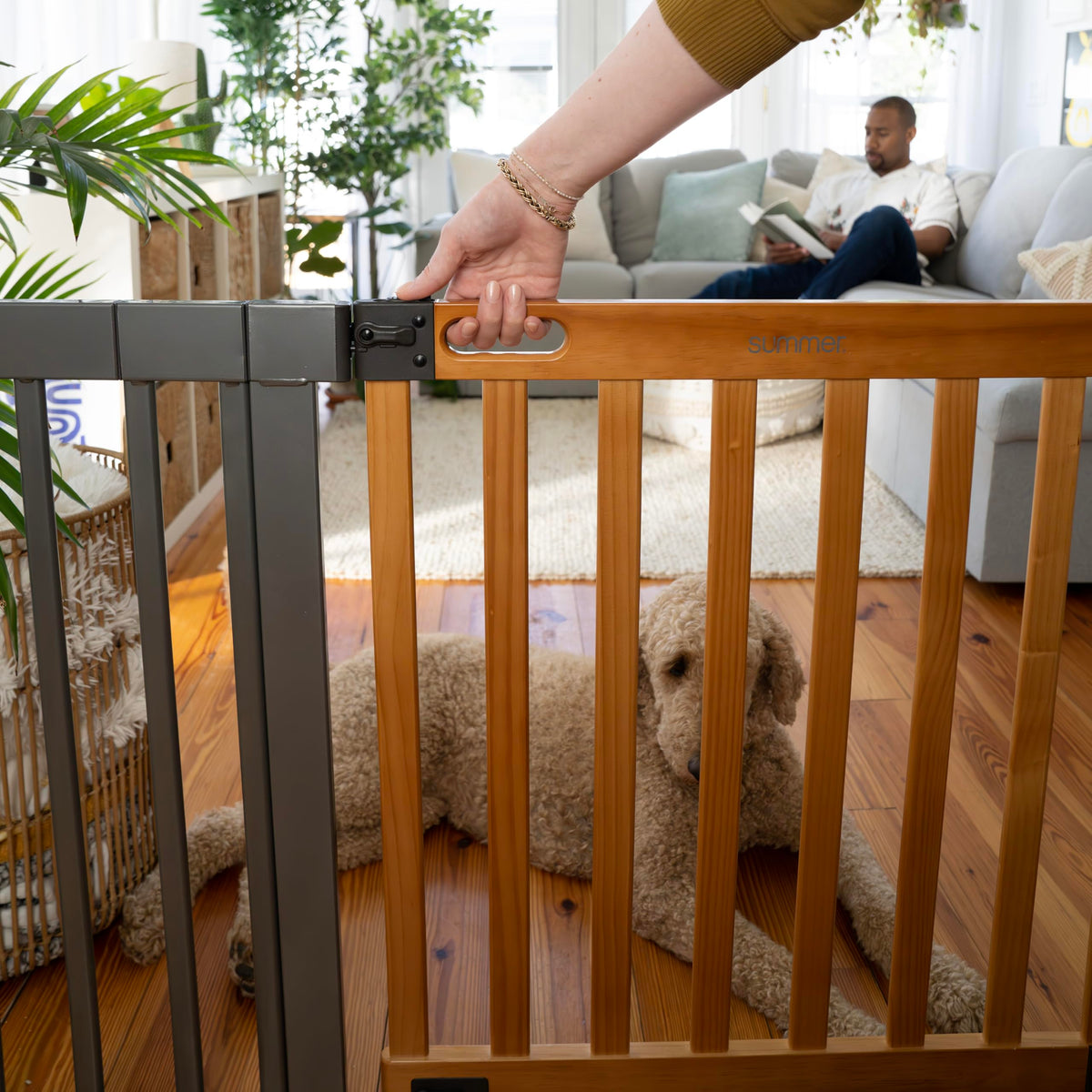 West End Extra Wide Safety Pet and Baby Gate (Oak Wood & Slate)