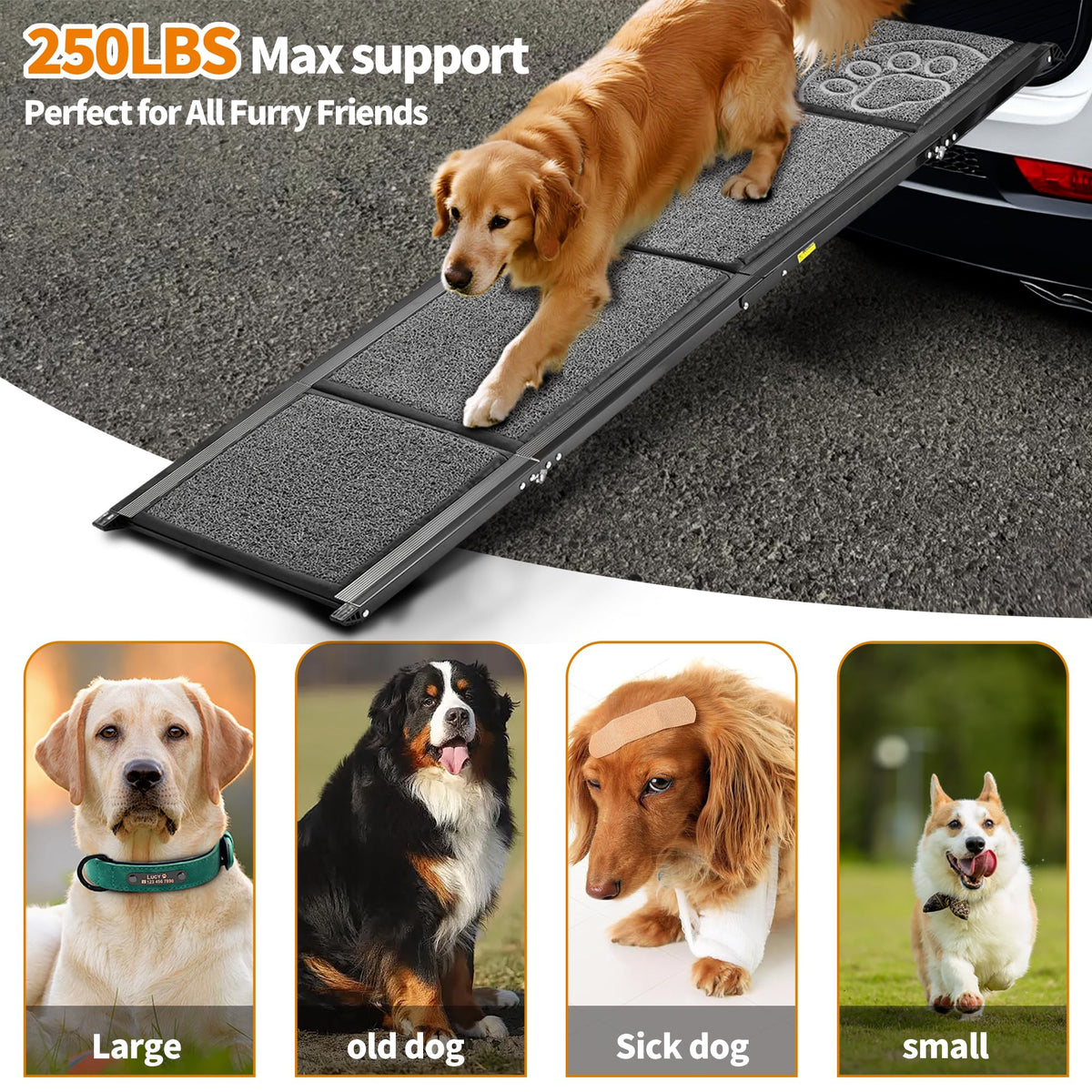Dog Ramp for Large Dogs (Upgraded 71" L x 17.3" W)