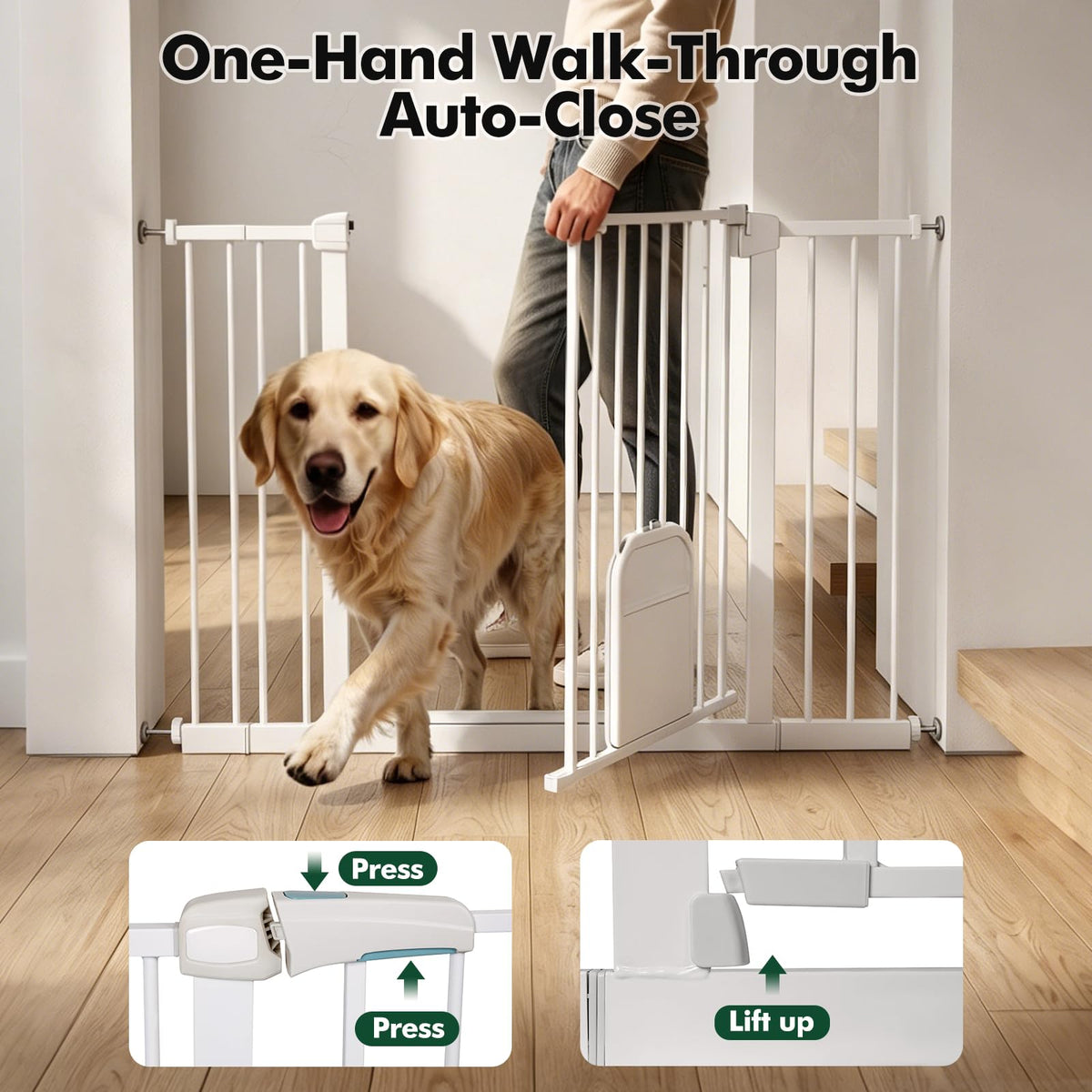 31 46“ Metal Pet Gate with Cat Door (Matte White / 31-46"Wide,30"Tall)
