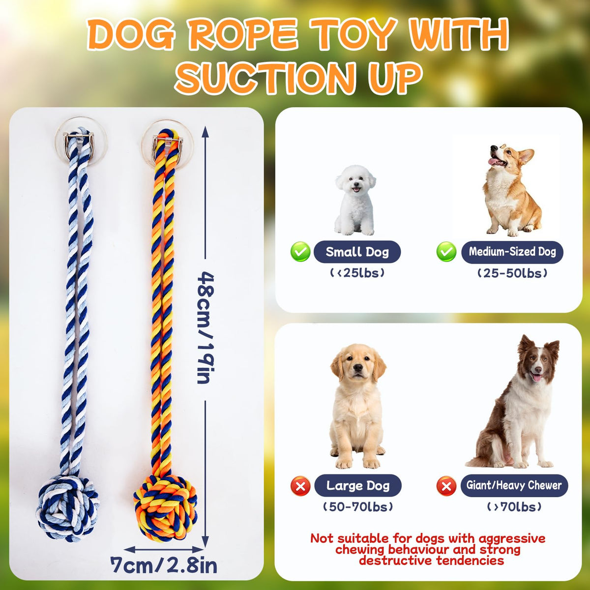 Dog Rope Toy with Suction Cup Interactive Tug of War Toy 2Pcs (suction cup)