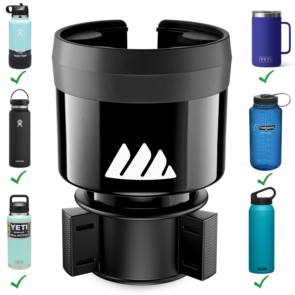 Car Cup Holder Expander for Hydro Flask & Large Water Bottles (Black)