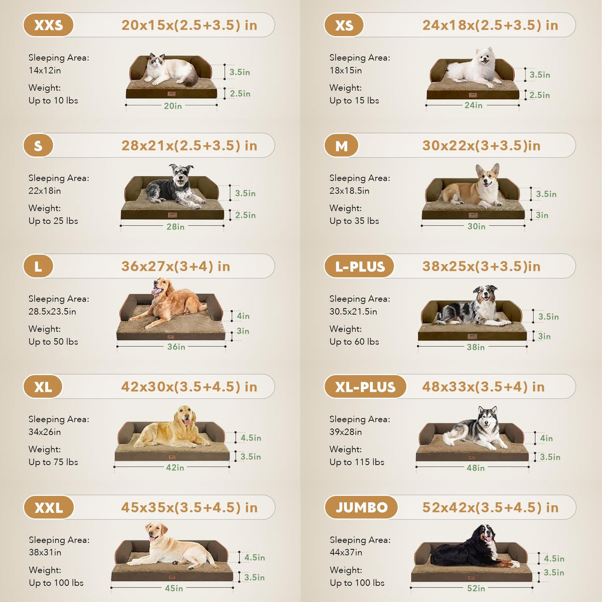 Orthopedic Waterproof Jumbo Dog Bed with Bolster for Extra Large Dogs (53.0"L x 42.0"W x 8.0"Th / Brown)