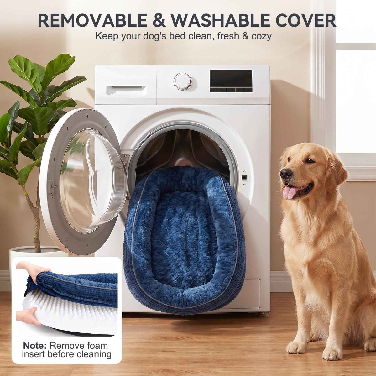 Orthopedic Dog Bed for Large Dogs (Navy Blue / 35"l X 25"w X 7.0"th)