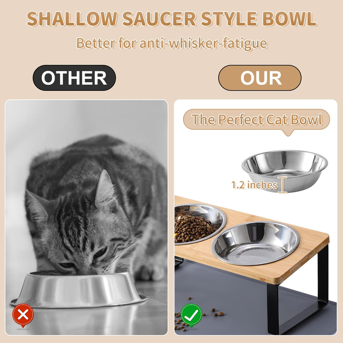 Upgraded Elevated Cat Bowls with Food Mat