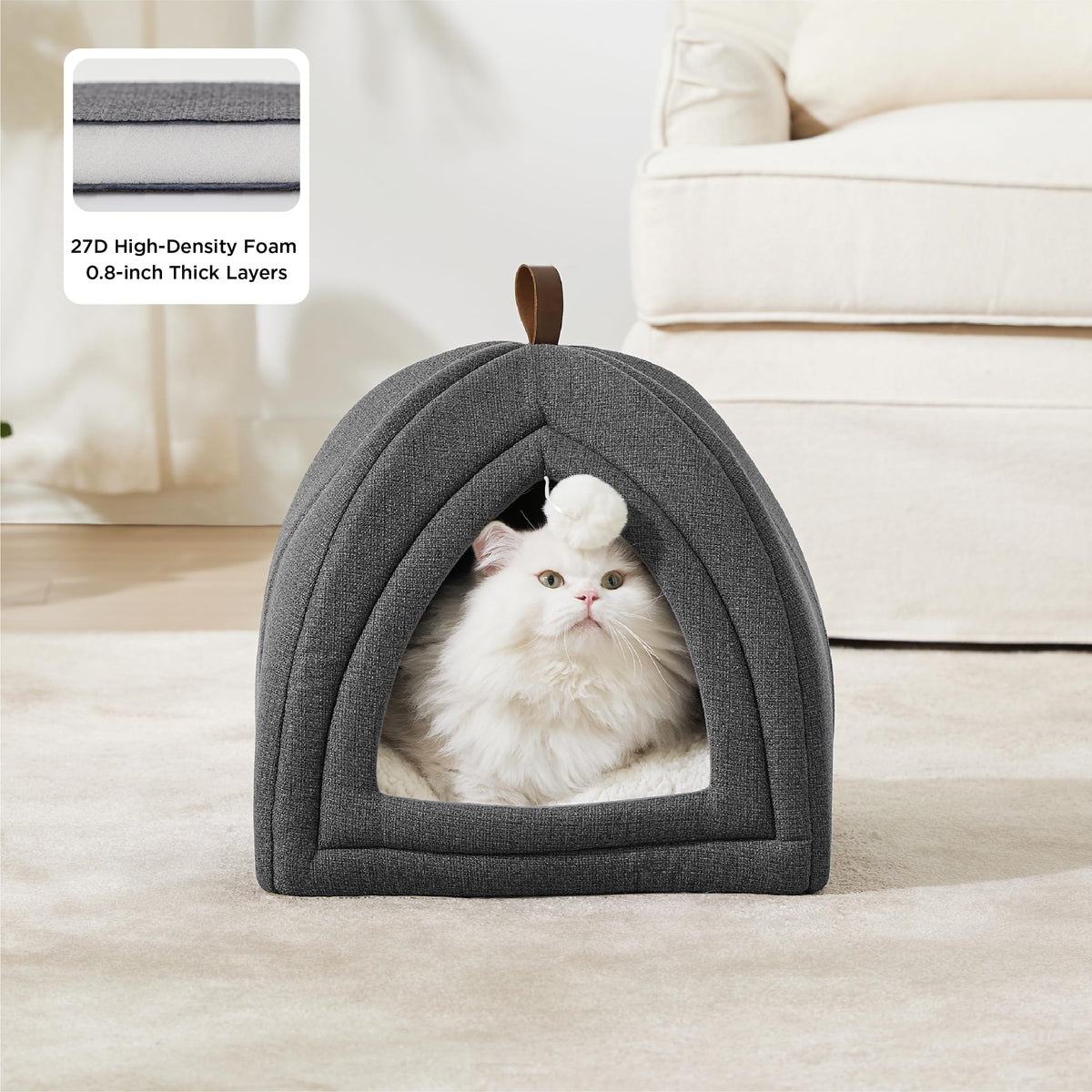 2in1 Cat Beds for Indoor Cats Cave for Kitten with Washable Pillow (M(16x16x16) / Dark Grey)