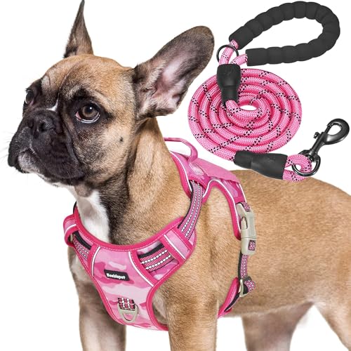Tactical No Pull Dog Harness with Leash (Pink Camo / Small)