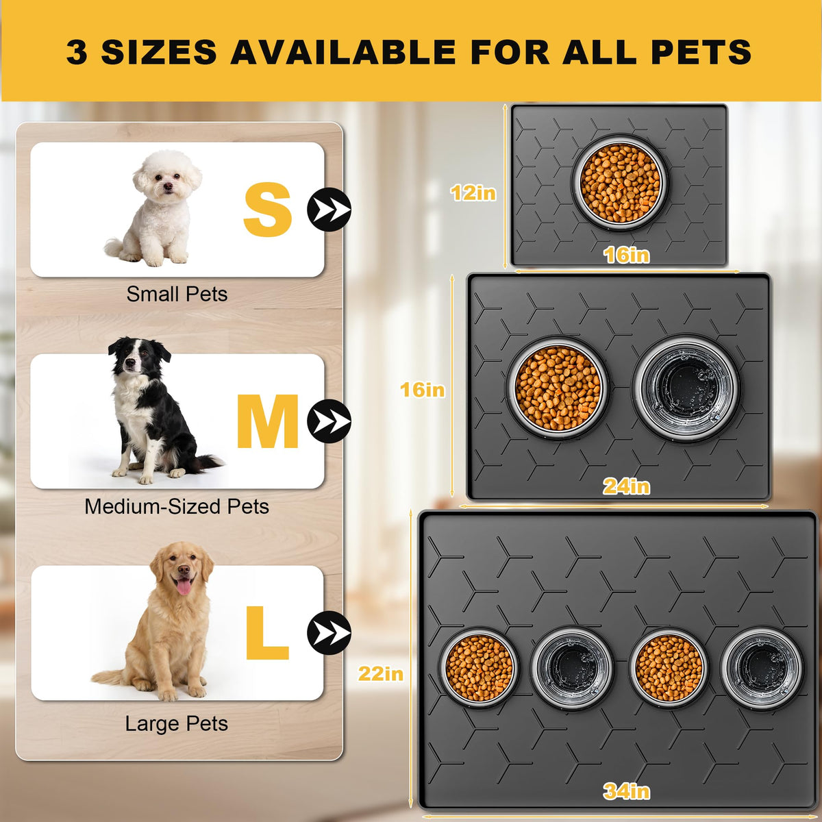 Silicone Dog Cat Food Bowl Mat (S-16''X12'' / Black)