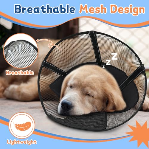 Dog Cone Collar Soft to Stop Licking Surgery Recovery Alternative (Black and Blue / XL(Depth: 10.8in, Girth: 16.0-19.5in))