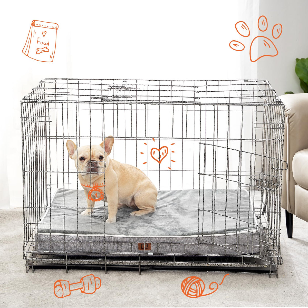 Large Washable Dog Crate Bed with Memory Foam (Grey / 35*23*3 Inches)