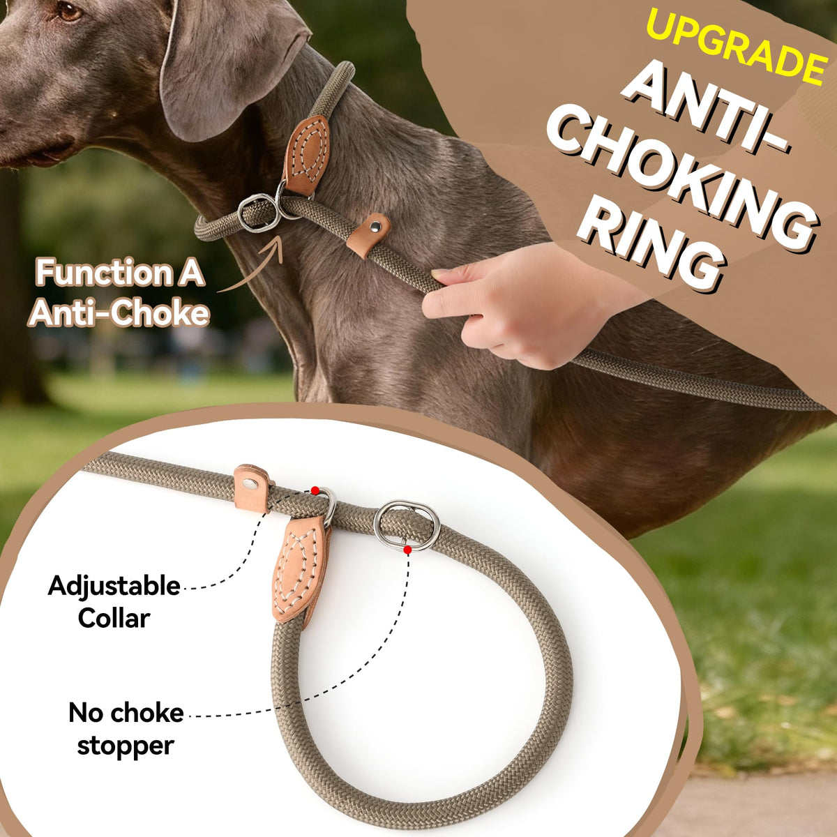 Heavy Duty Slip Lead No Pull Leash 6 (Khaki / 5 Feet)