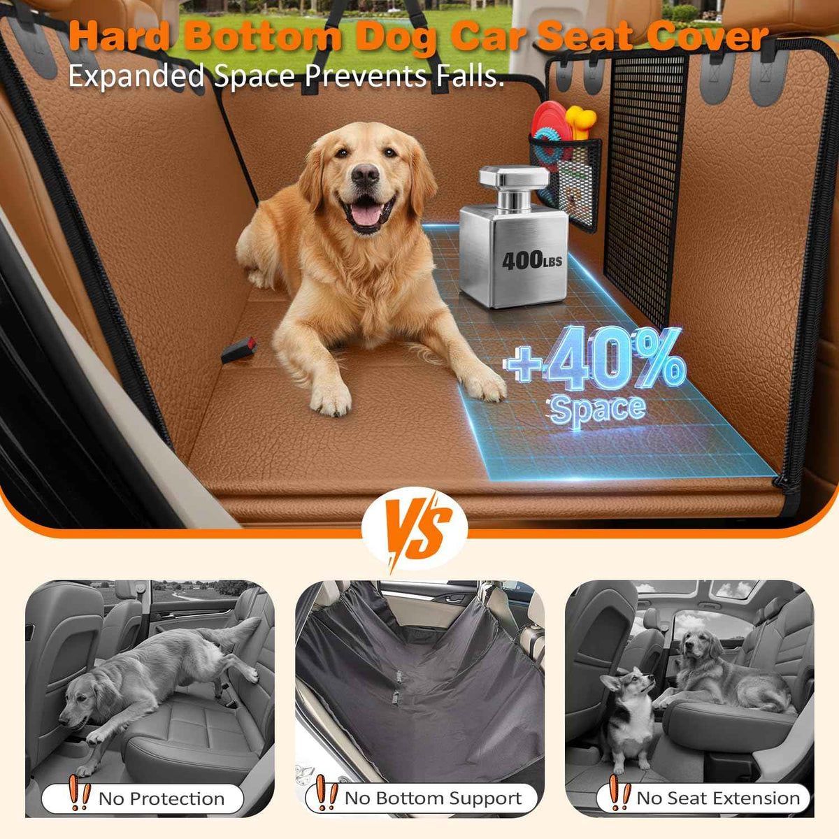 Hard Bottom Dog Car Seat Cover for Back Seat (Brown / Standard - 54" Length)