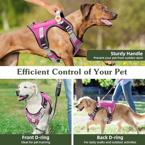 Heavy Duty Tactical Dog Harness for Large Dogs (Pink / L (Chest: 23.6-41.7", Neck: 15-27.5"))