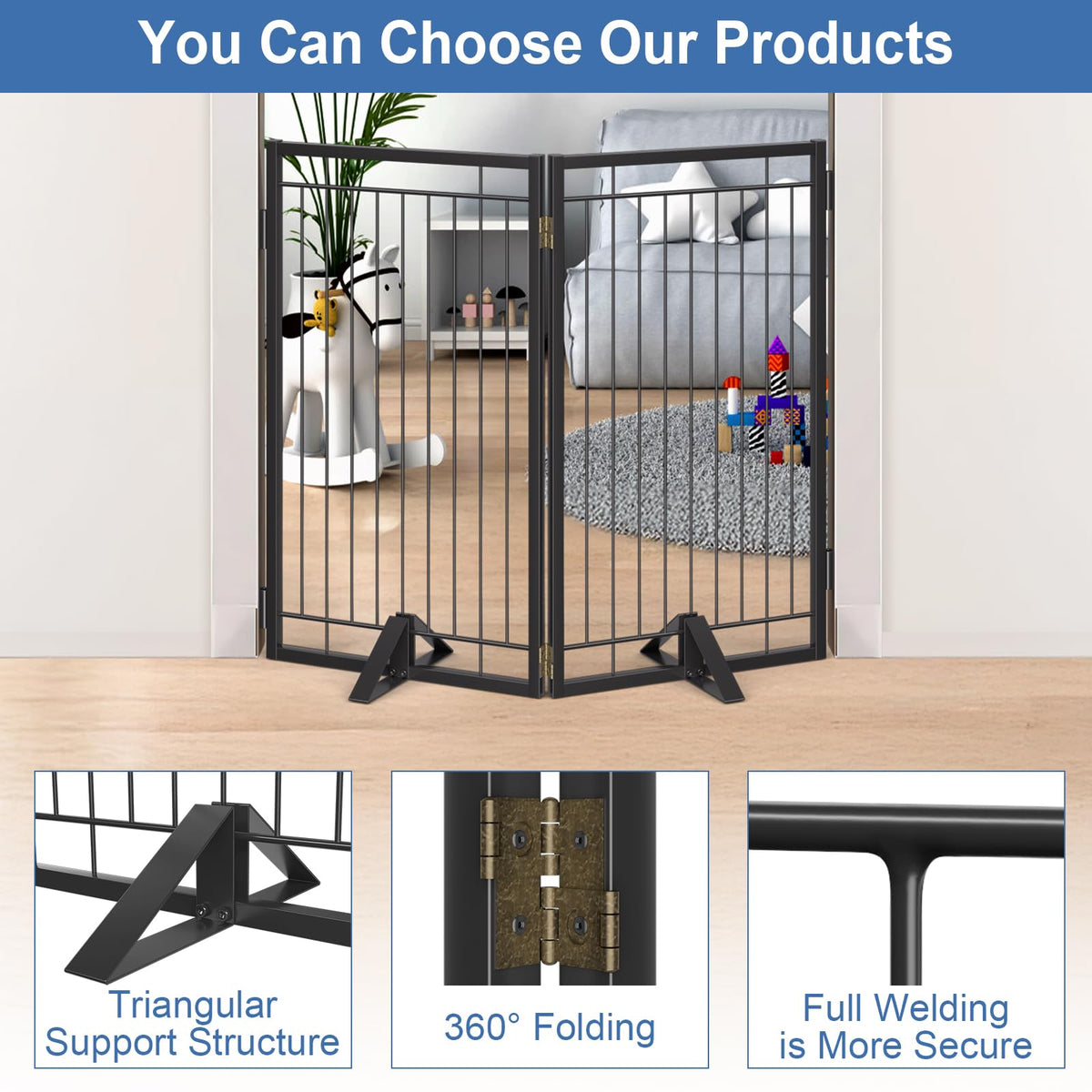 Full Metal Freestanding Dog Gate for Indoor & Outdoor (Black / 【2 Panels】40"W×32"H)
