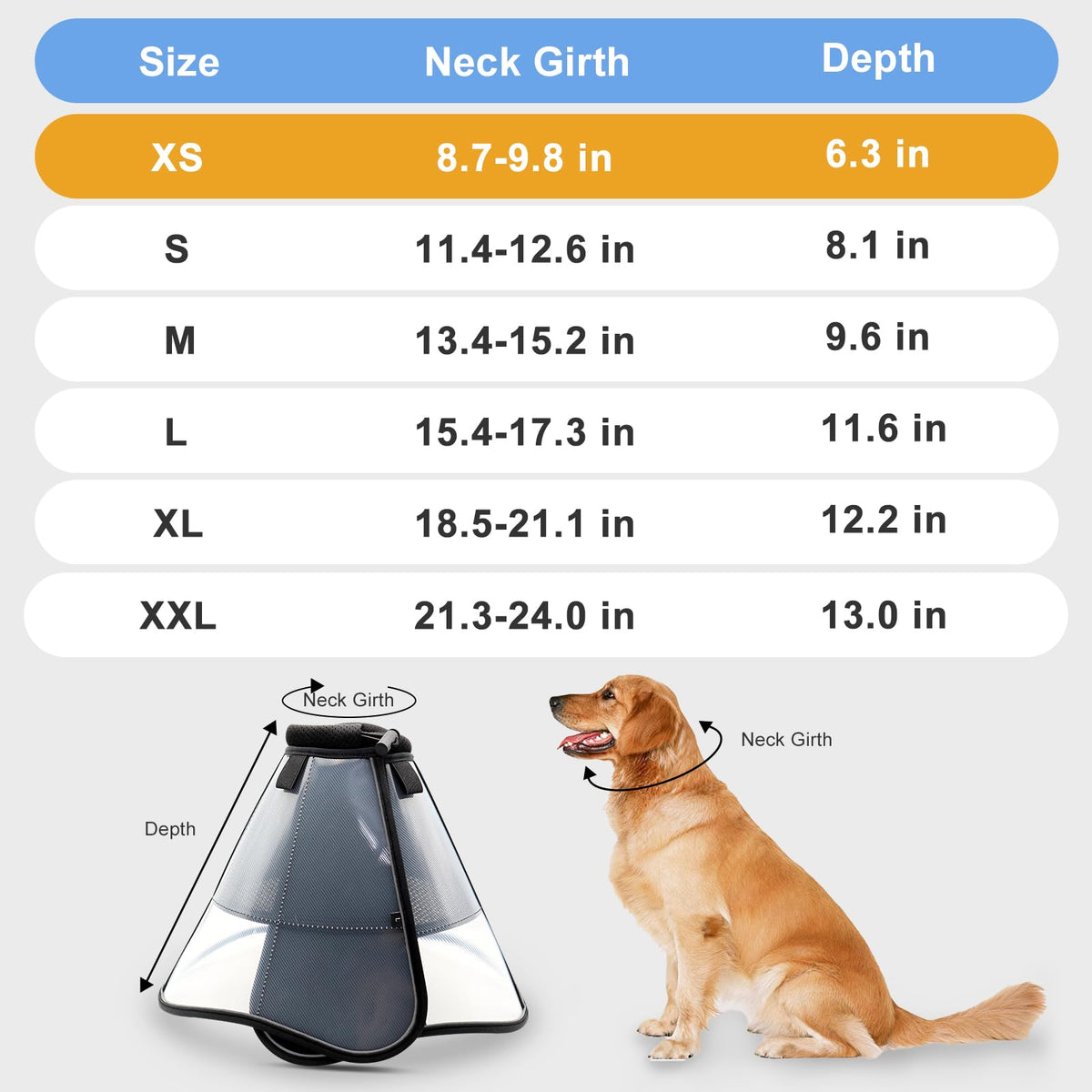 Dog Cone to Stop Licking (XS (Neck: 8.7-9.8") / Black)
