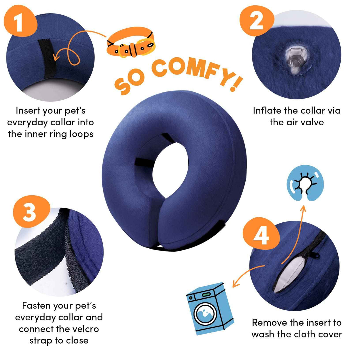 Inflatable Dog Cone Collar Alternative After Surgery Medium (Navy Blue / Medium [Neck:7"-11"])