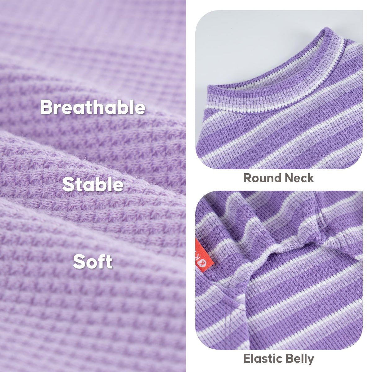 2Pack Waffle Dog Shirt for Small Dogs Striped Dog Sweater Tank Top (Large (12-18lbs) / 2Pack(Purple+Striped))