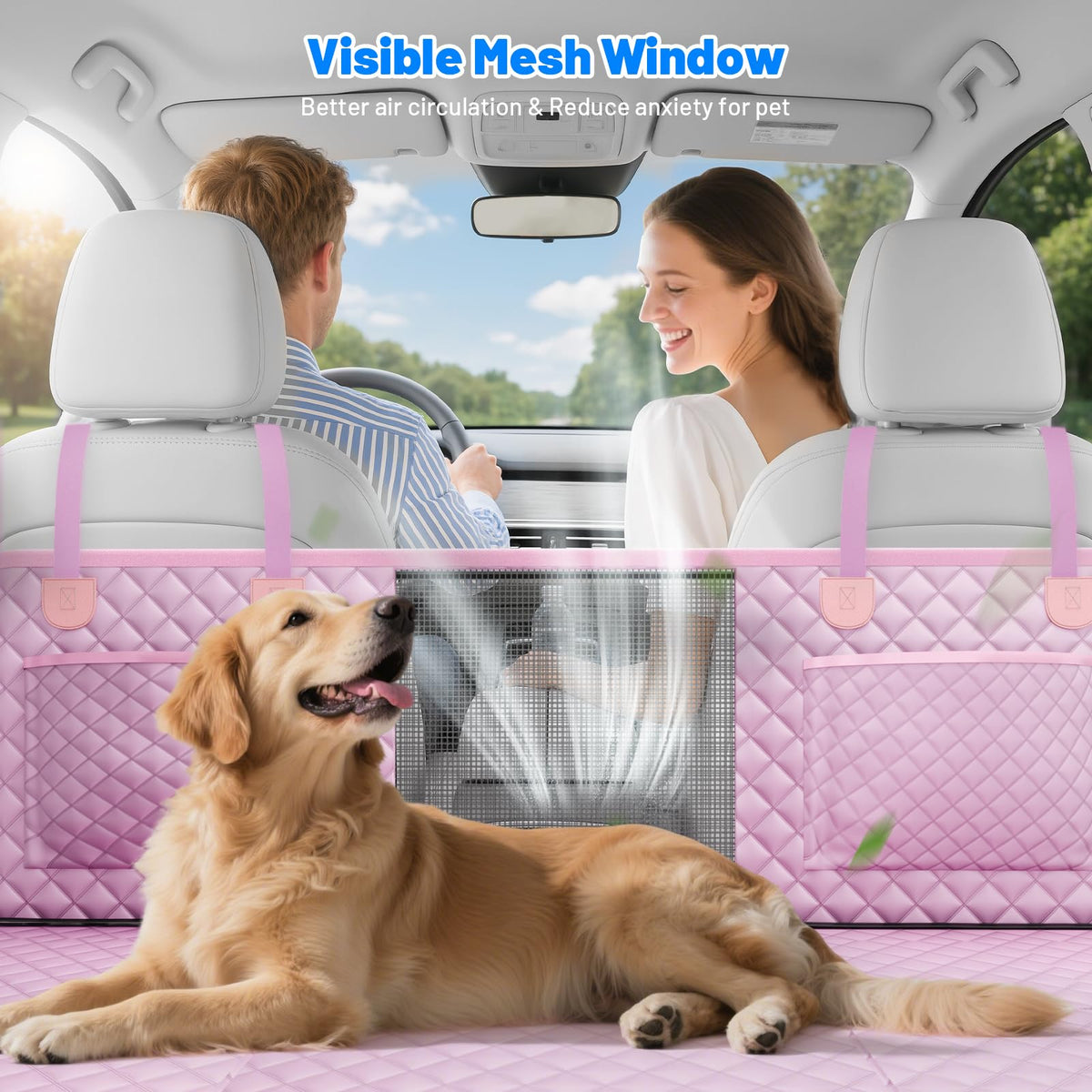 Dog Car Seat Cover for Back Seat (Pink / L - For Cars/SUV/ Sedans/MPV)