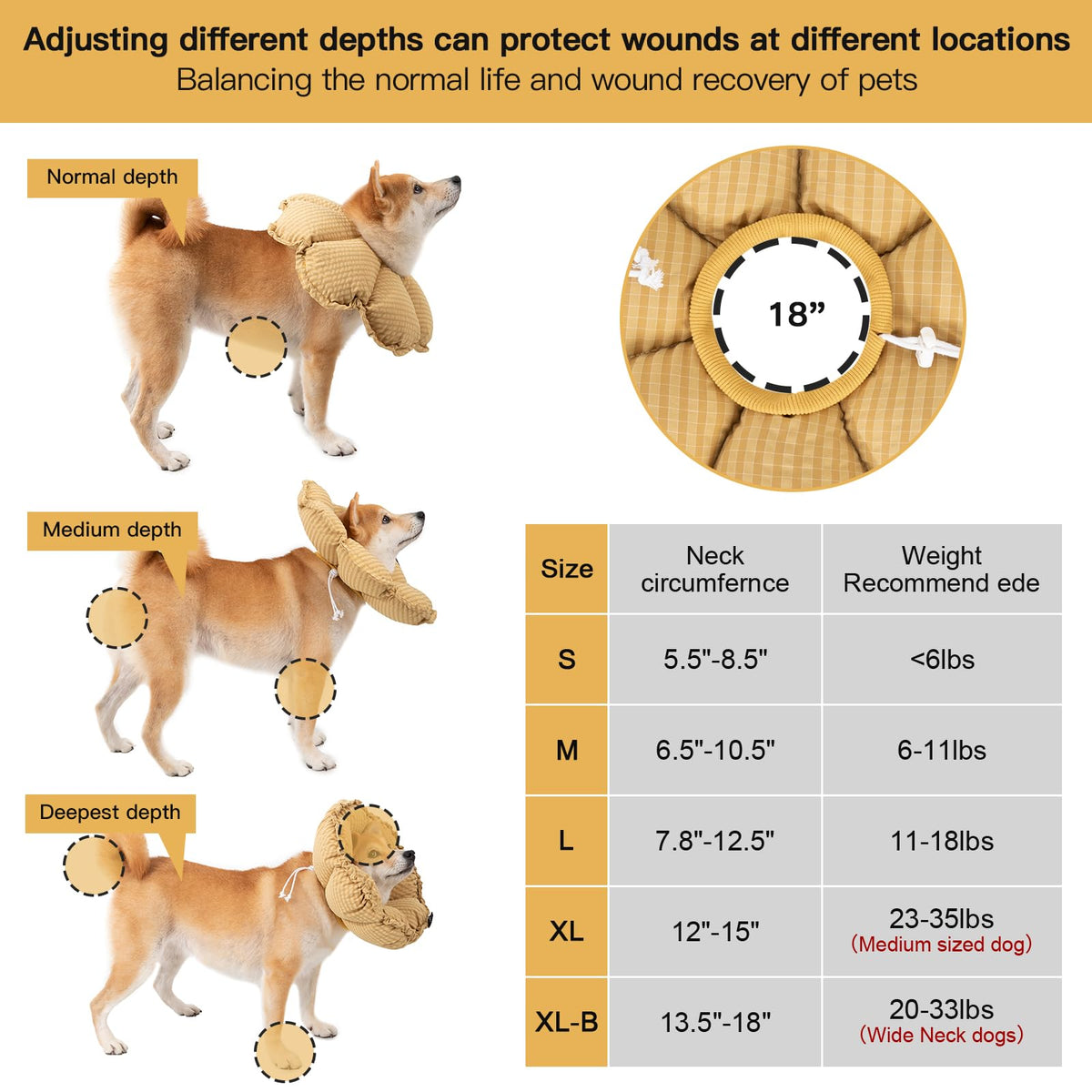 Soft Dog Cones for Medium Dogs (XL-Standard / Yellow)